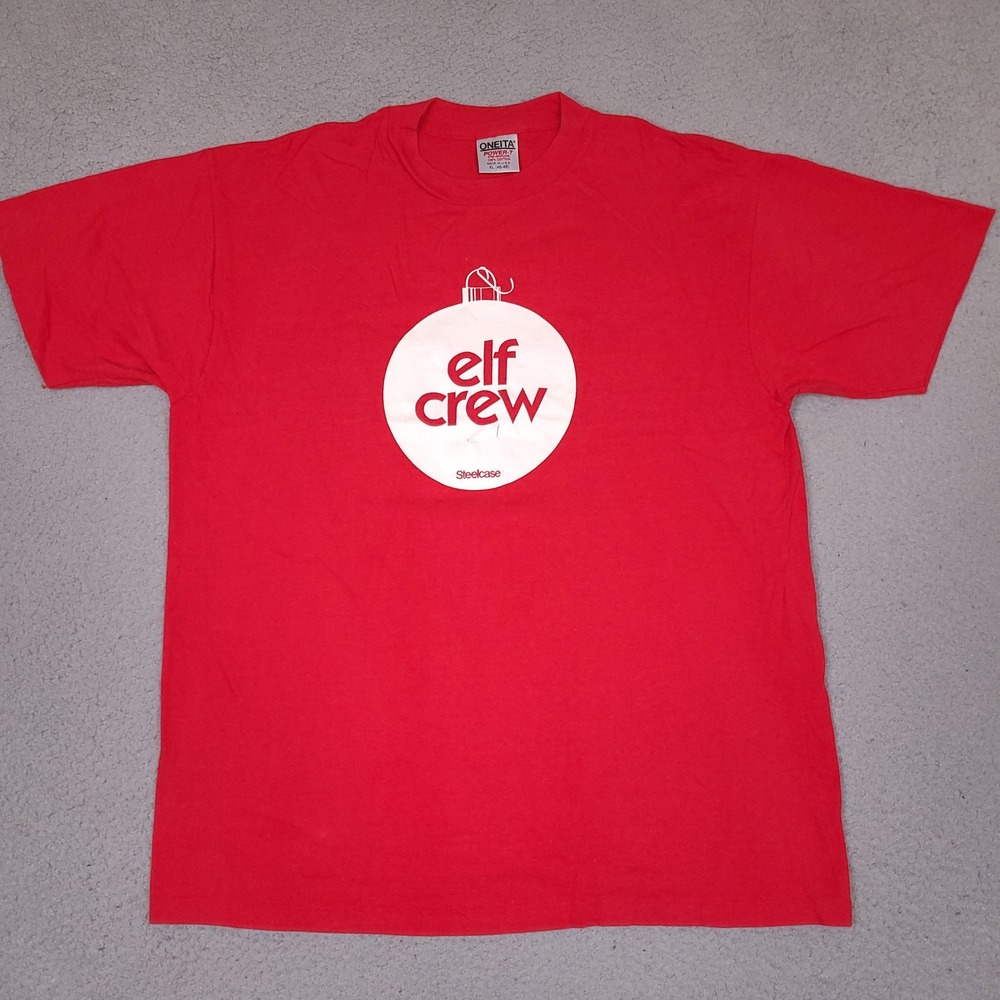 Vintage Oneita Power-T Redโ Elf Crew Steelcase T-Shirt Mens XL Single Stitch USA